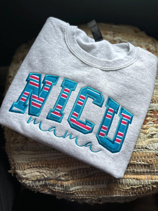Embroidered hospital blanket NICU mama sweatshirt - Appliqué mama sweatshirt - personalize mom crewneck - personalized NICU mom gift