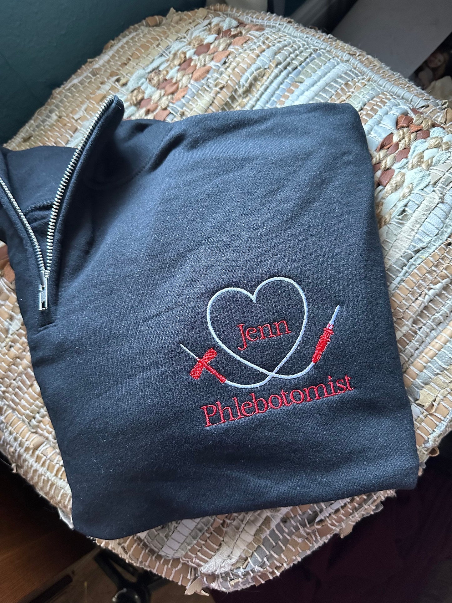 Custom Embroidered phlebotomy quarter zip, phlebotomist jacket, lab jacket, personalized phlebotomy lab tech quarter zip, lab gift, lab draw