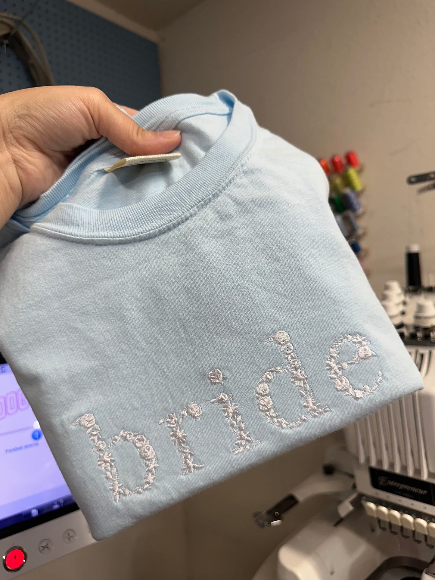 Embroidered Floral Bride Shirt - Domething Blue Shirt - Bride gift - Bridal shower gift - engagement shower gift - honeymoon shirt