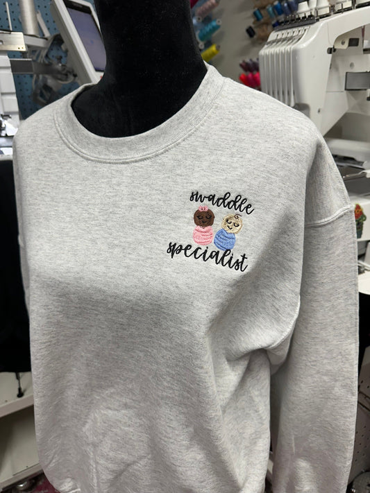 Embroidered nurse sweatshirt post partum pullover mother baby nurse appreciation personalized  quarter nicu nurse swaddle specialist