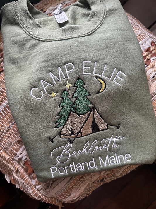 Embroidered Camp Bride sweatshirt - custom Camp Bachlorette sweatshirt - Bride gift - Camping bachlorette - wedding party sweatshirt