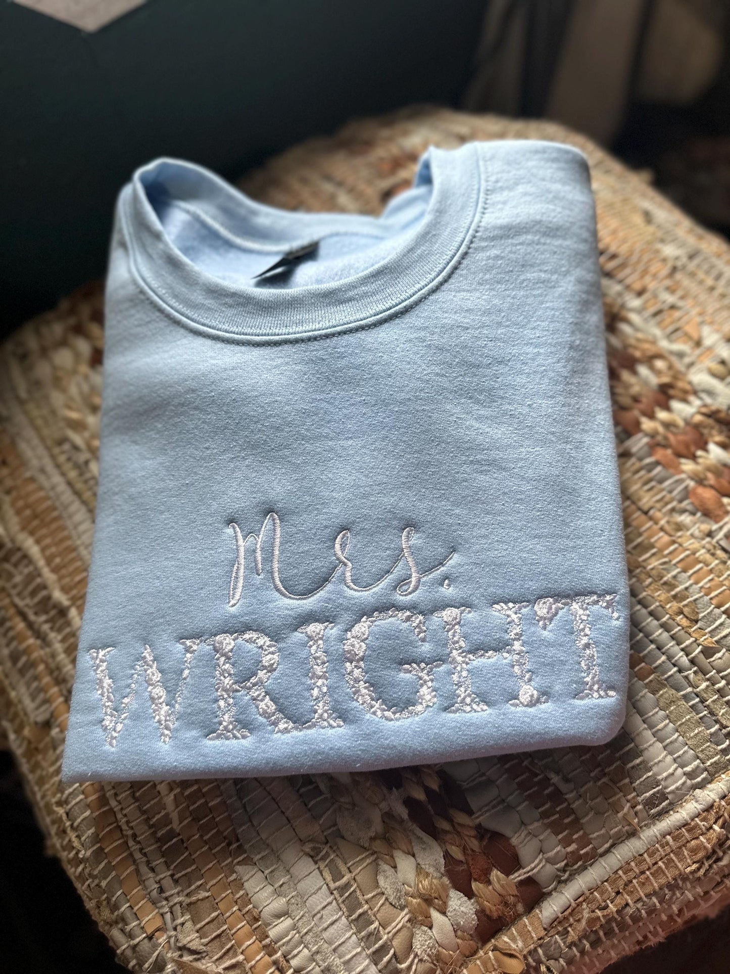 Embroidered Floral Bride sweatshirt - Domething Blue Shirt - Bride gift - Bridal shower gift - engagement shower gift - honeymoon sweatshirt