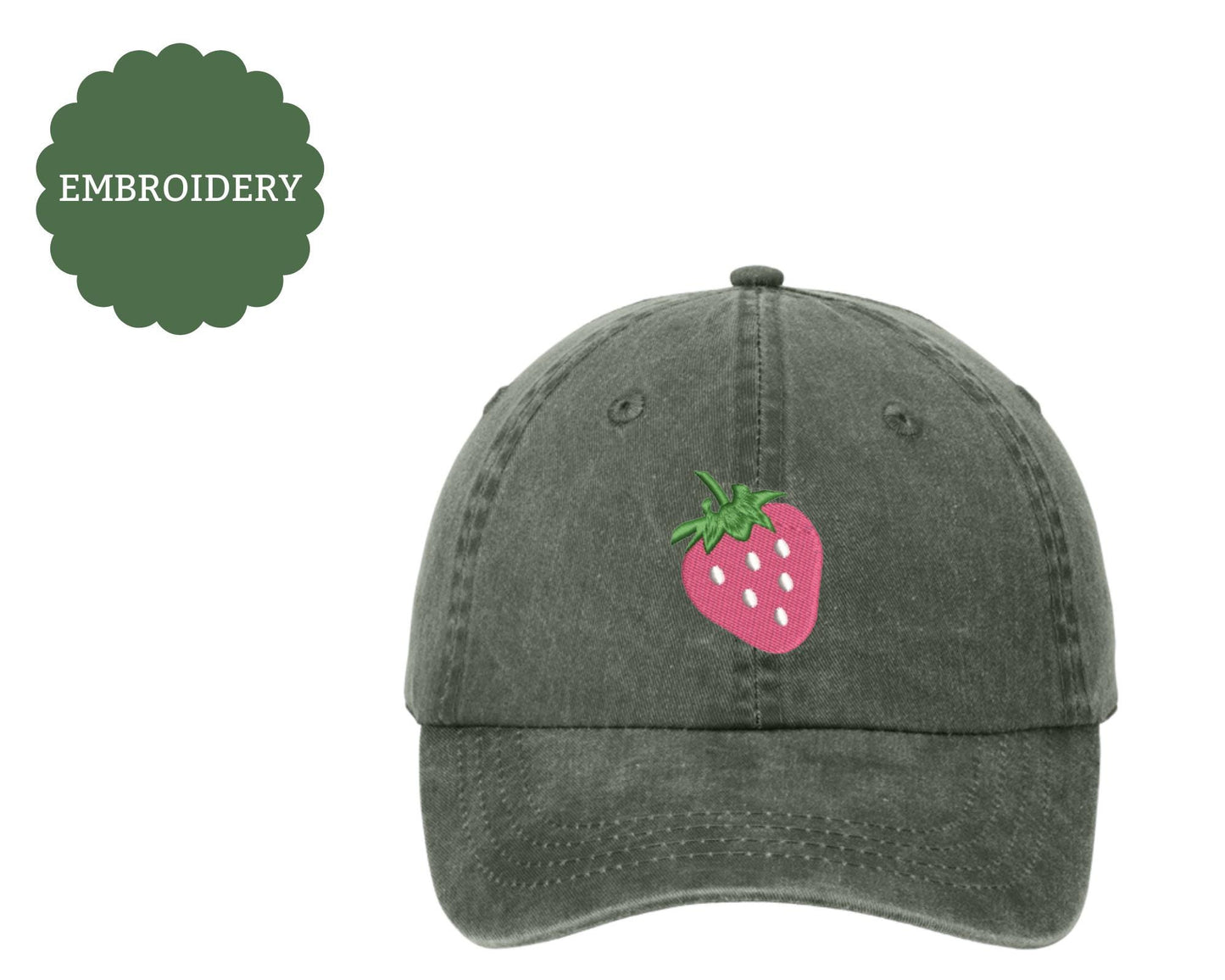 Embroidered strawberry hat - nature cap -  cottage core hat - strawberry hat