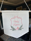Embroidered Baby Banner with Girl Carriage Nursery Baby Banner - Garriage Welcome Banner - Girl Hospital Door Sign - Vintage Baby Shower