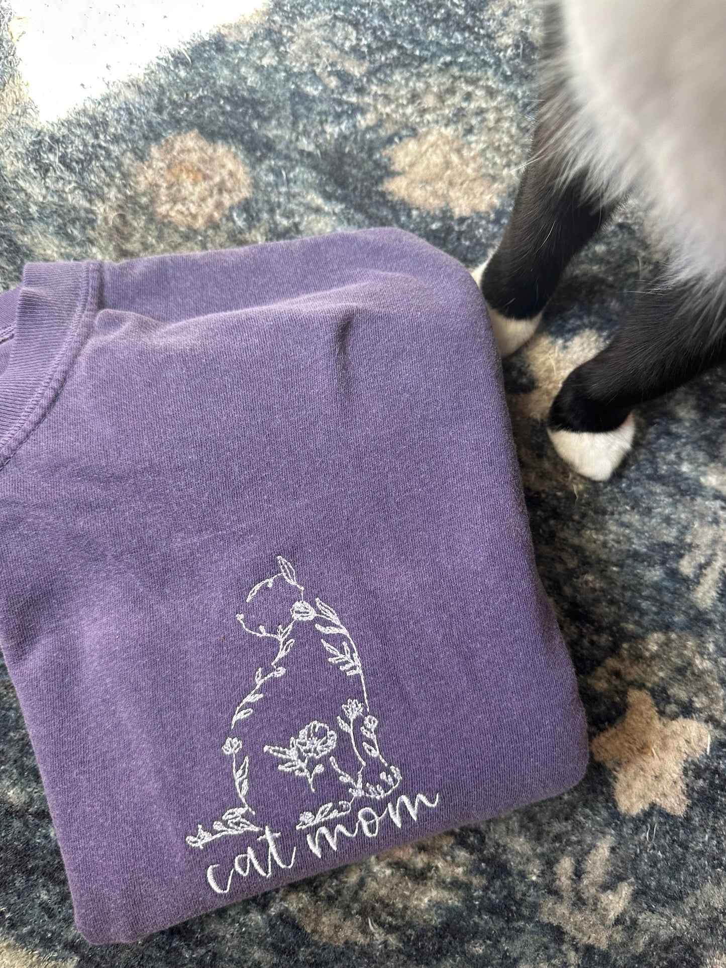 Embroidered CAT MOM  Short Sleeve Shirt - Floral cat Mama Shirt - cat comfort color shirt - Mom gift - custom cat shirt - cat mom tee