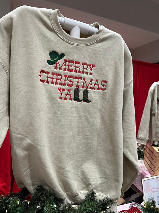 Embroidered merry Christmas y’all Sweatshirt - merry Christmas sweatshirt - western sweatshirt