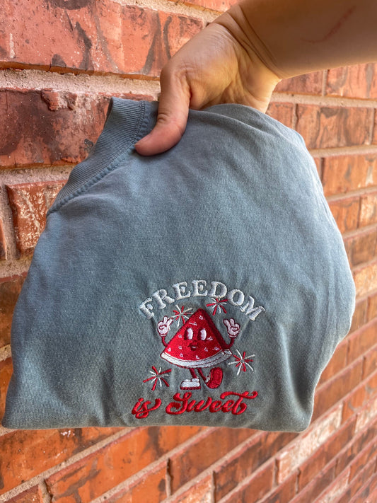 Embroidered Patriotic Short Sleeve Shirt - 4th of July Shirt - Memorial Day shirt - embroidered watermelon shirt