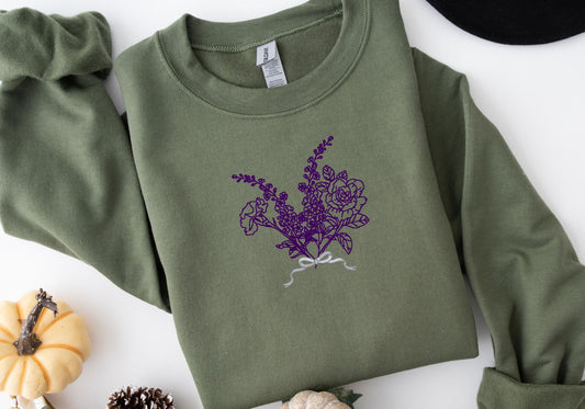 Embroidered hospital Birth Flower Bouquet Sweatshirt - Flower Mama sweatshirt - Birth Flower mama crewneck gift - Mother's Day Sweatshirt