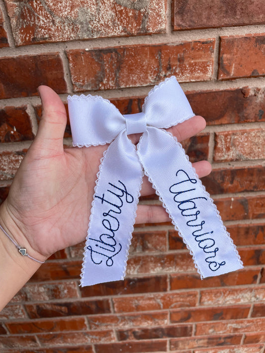 Embroidered Moonstitch School Spirit Bow - Personalized  Bow - Embroidered Moonstitch Bow - mascot bow