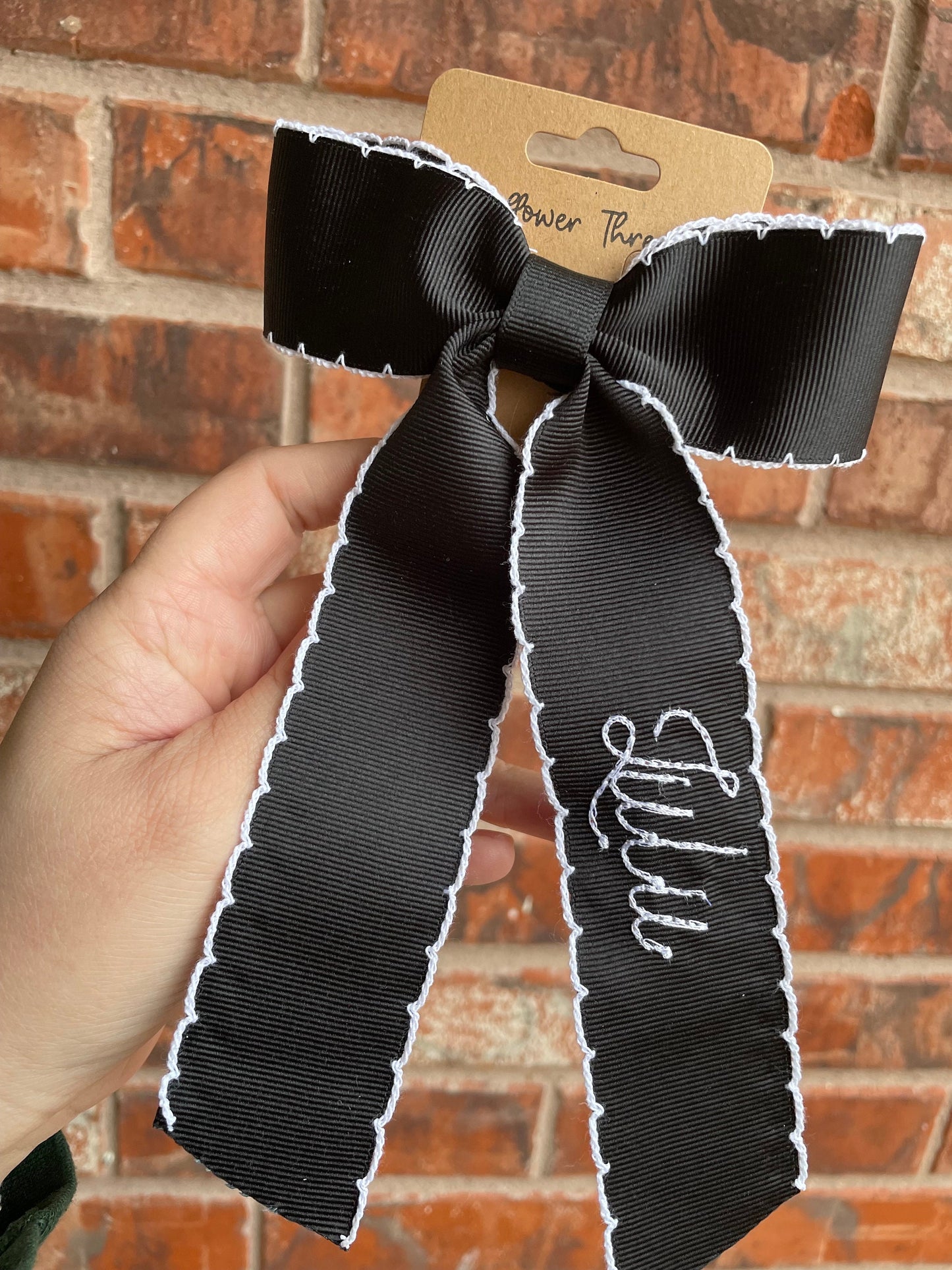 Embroidered Bow with Name - Personalized  Bow - Embroidered Moonstitch Bow