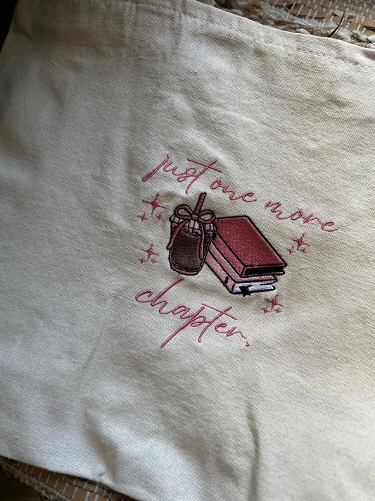 Embroidered Books and Coffee Book Tote - Book Bag - Book Store Bag - Library Bag - Booktok Canvas bag