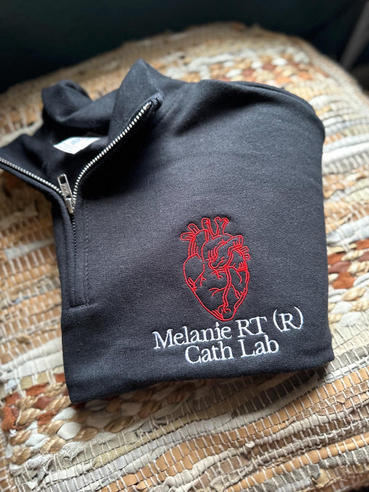 Embroidered CARDIAC nurse quarter zip jacket - cards nurse jacket - CVICU nurse jacket -personalized nurse gift - CHSU unit - cath lab