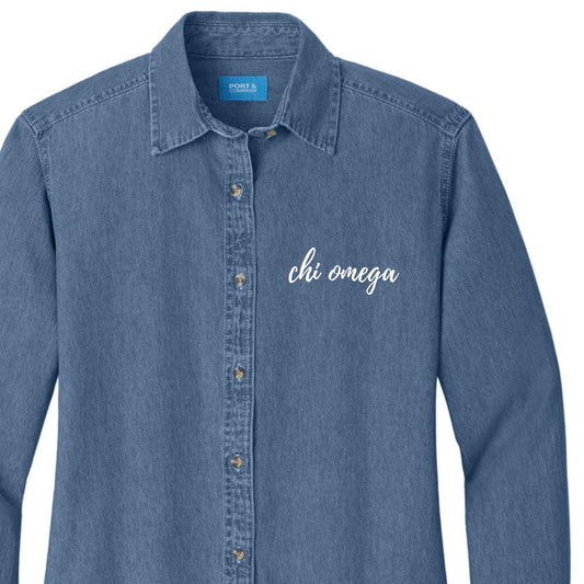 Embroidered Chi O shirt button down shirt  - Chi Omega wear - Sorority Shirt - Big/Little Gift - Sorority Greek Licensed Merch - Chi O rush