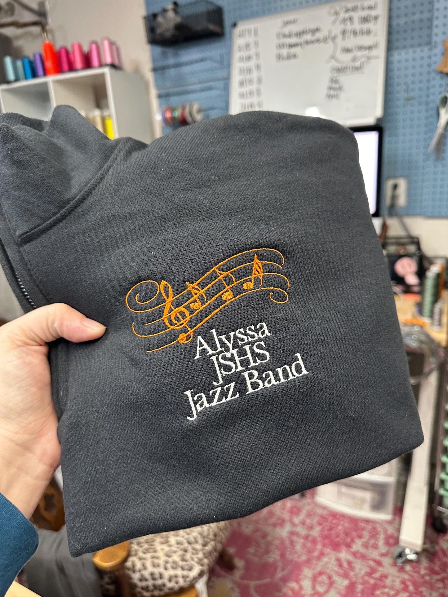 Embroidered Jazz Band Quarter Zip - Marching Band pullover - personalized band pullover - Jazz Band flag Quarter zip -band sweatshirt