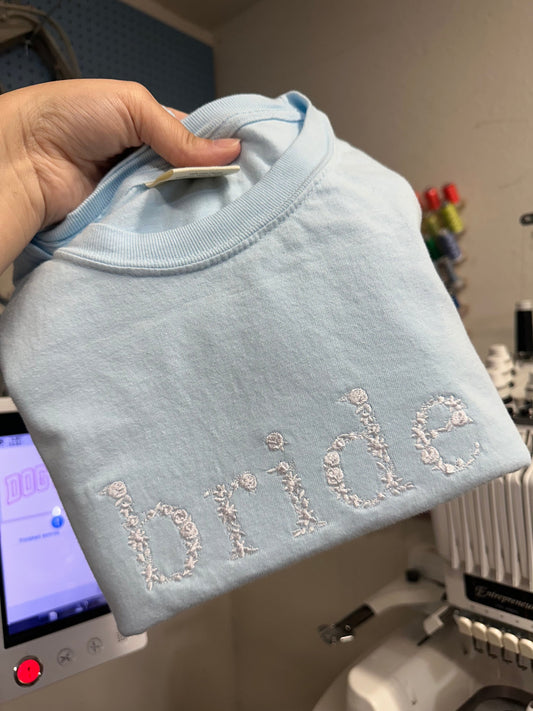 Embroidered Floral Bride Shirt - Domething Blue Shirt - Bride gift - Bridal shower gift - engagement shower gift - honeymoon shirt