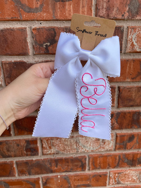 Embroidered Moonstitch Bow with Name - Personalized  Bow - Embroidered Moonstitch Bow