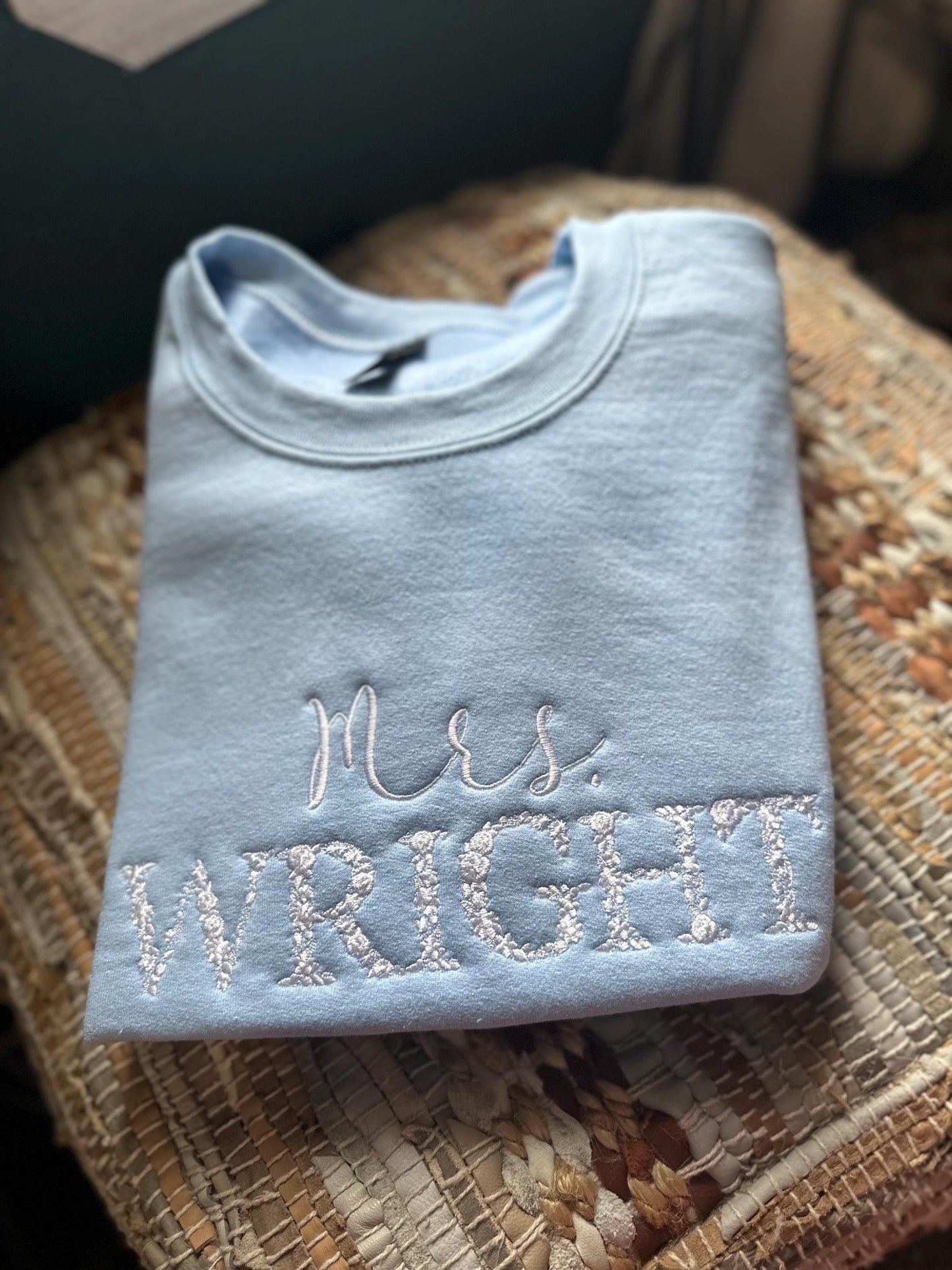 Embroidered Floral Bride sweatshirt - Domething Blue Shirt - Bride gift - Bridal shower gift - engagement shower gift - honeymoon sweatshirt