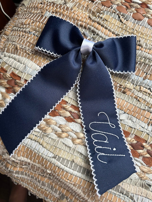 Embroidered Moonstitch Bow with Name - Personalized  Bow - Embroidered Moonstitch Bow