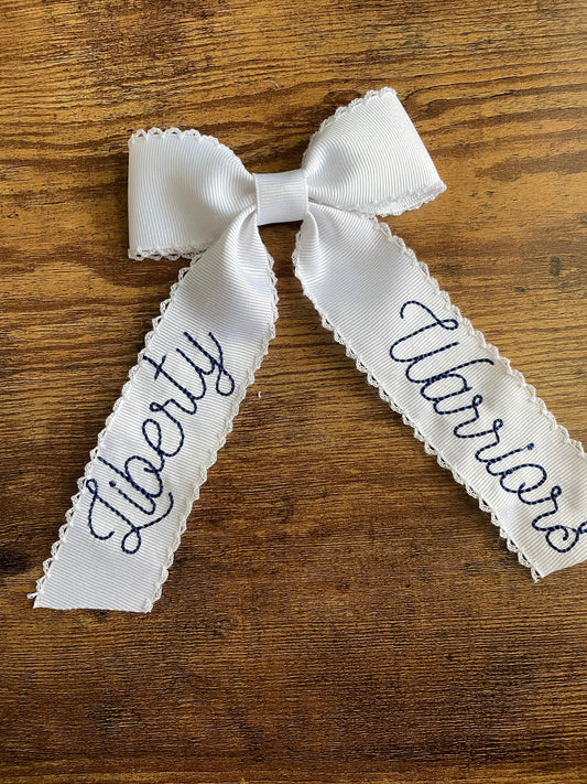 Embroidered Moonstitch School Spirit Bow - Personalized  Bow - Embroidered Moonstitch Bow - mascot bow