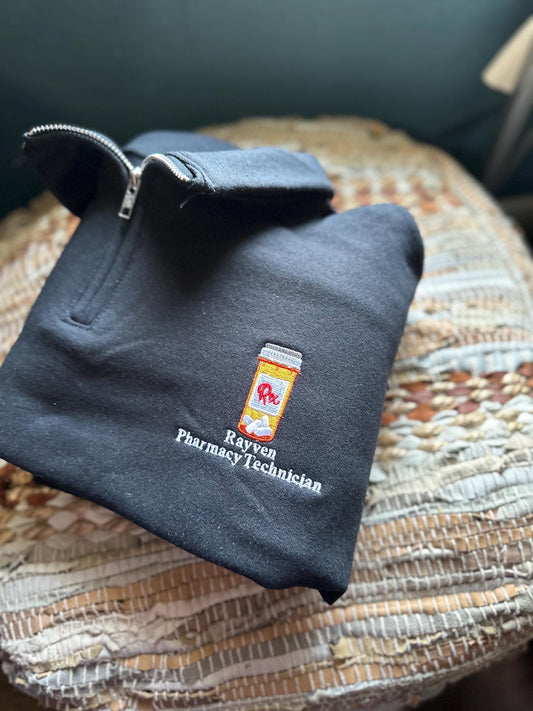 Embroidered pharmacy tech quarter zip jacket - pharm tech jacket - pharmacy nurse jacket -personalized pharmacy gift