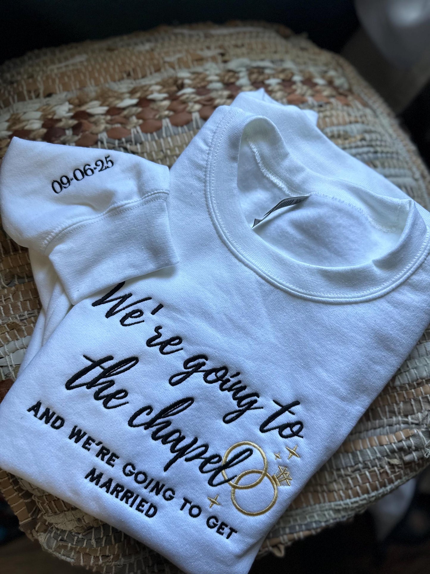 Embroidered  Were going to the chapel sweatshirt - Bridal shower gift - engagement  shower gift - honeymoon sweatshirt - wedding date -bride
