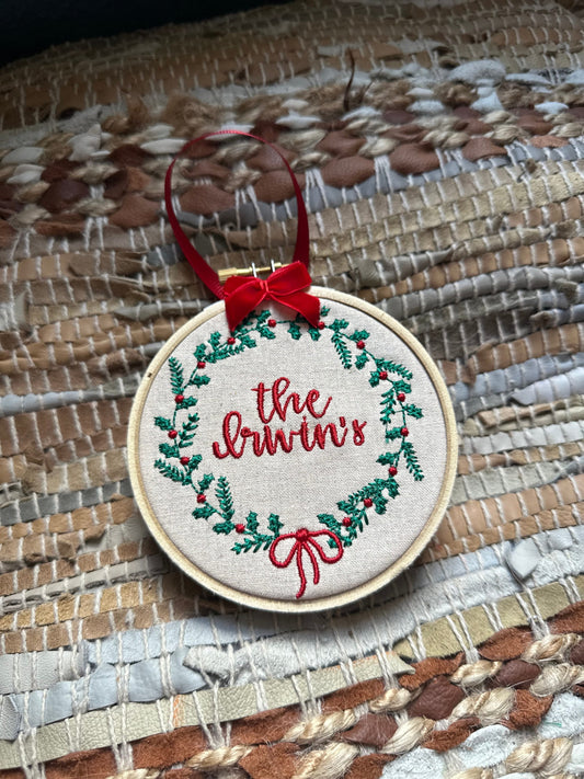 Embroidered Family Christmas Ornament- Hierloom Ornament - Persinalized Christmas Ornament - Last Name Christmas Tree Ornament Gift