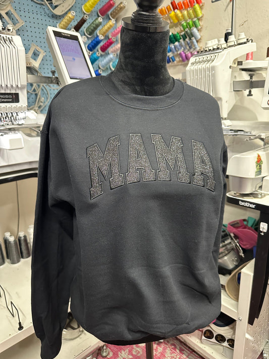 Embroidered glitter vinyl Mama sweatshirt - Appliqué Mama sweatshirt - Mama gift - personalize mama crewneck - personalized embroidery gift