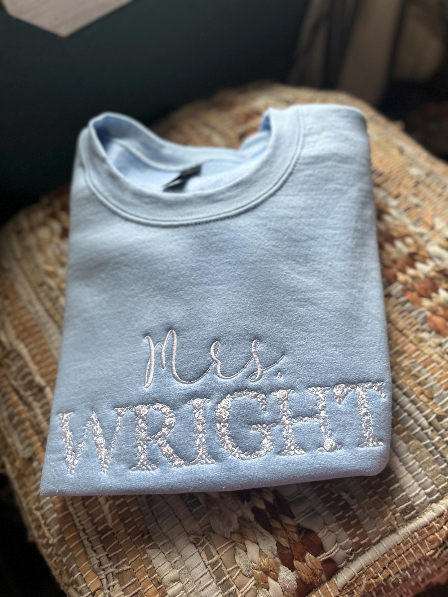 Embroidered Floral Bride sweatshirt - Domething Blue Shirt - Bride gift - Bridal shower gift - engagement shower gift - honeymoon sweatshirt