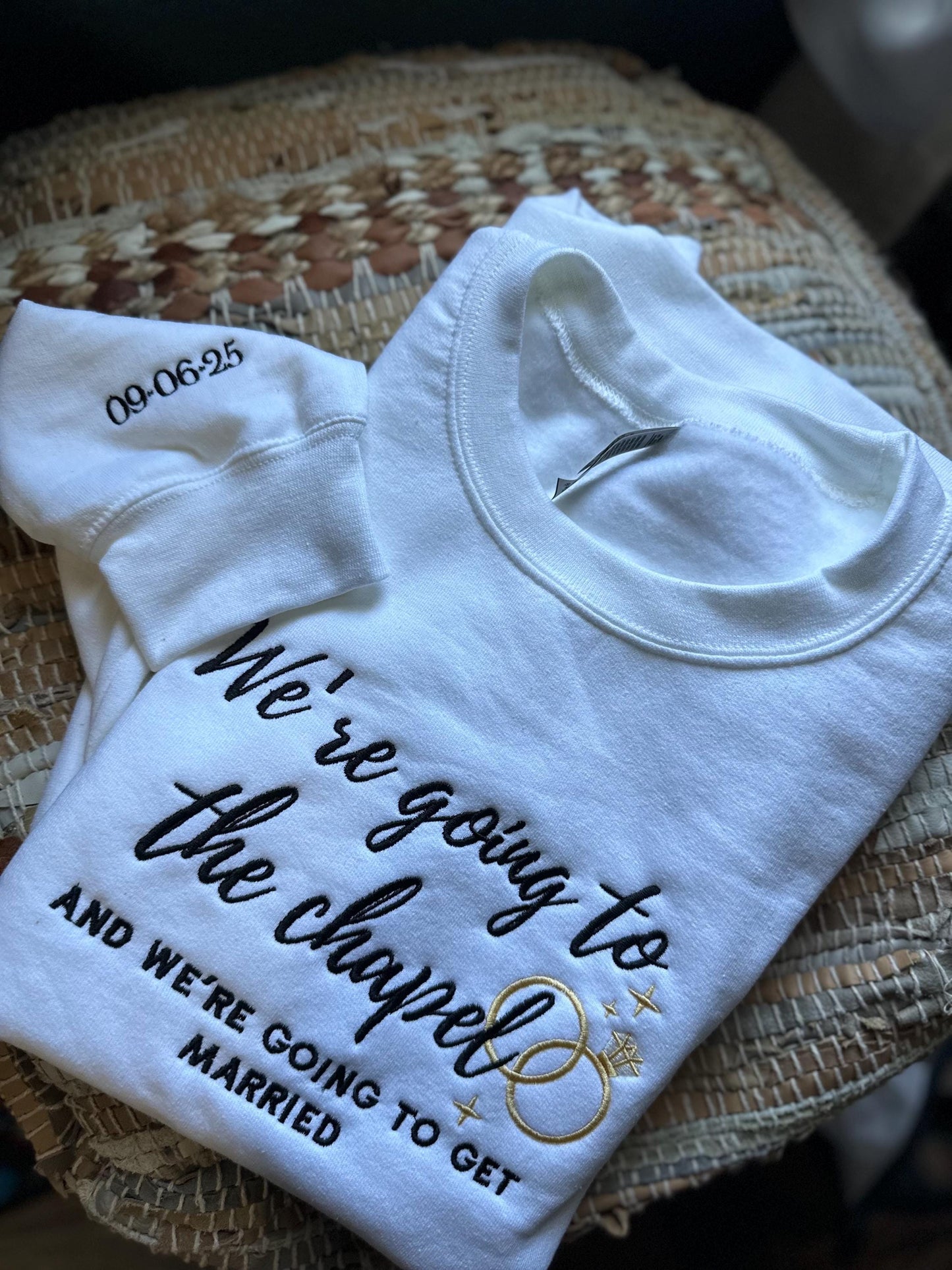 Embroidered  Were going to the chapel sweatshirt - Bridal shower gift - engagement  shower gift - honeymoon sweatshirt - wedding date -bride