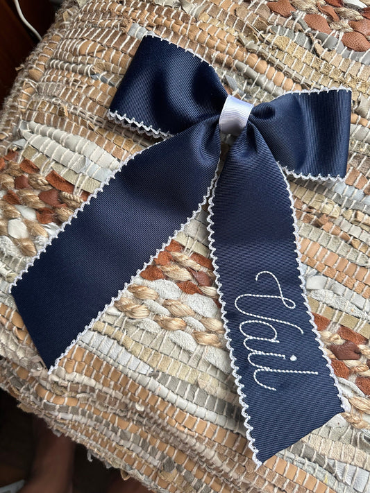 Embroidered Moonstitch Bow with Name - Personalized  Bow - Embroidered Moonstitch Bow