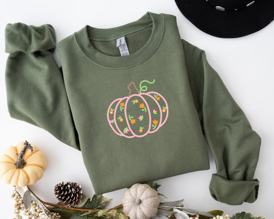 Embroidered Fall Pumpkin Sweatshirt -  pumpkin sweatshirt - pastel floral pumpkin - thanksgiving sweatshirt