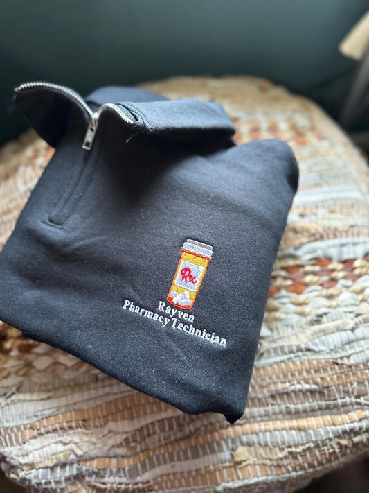 Embroidered pharmacy tech quarter zip jacket - pharm tech jacket - pharmacy nurse jacket -personalized pharmacy gift