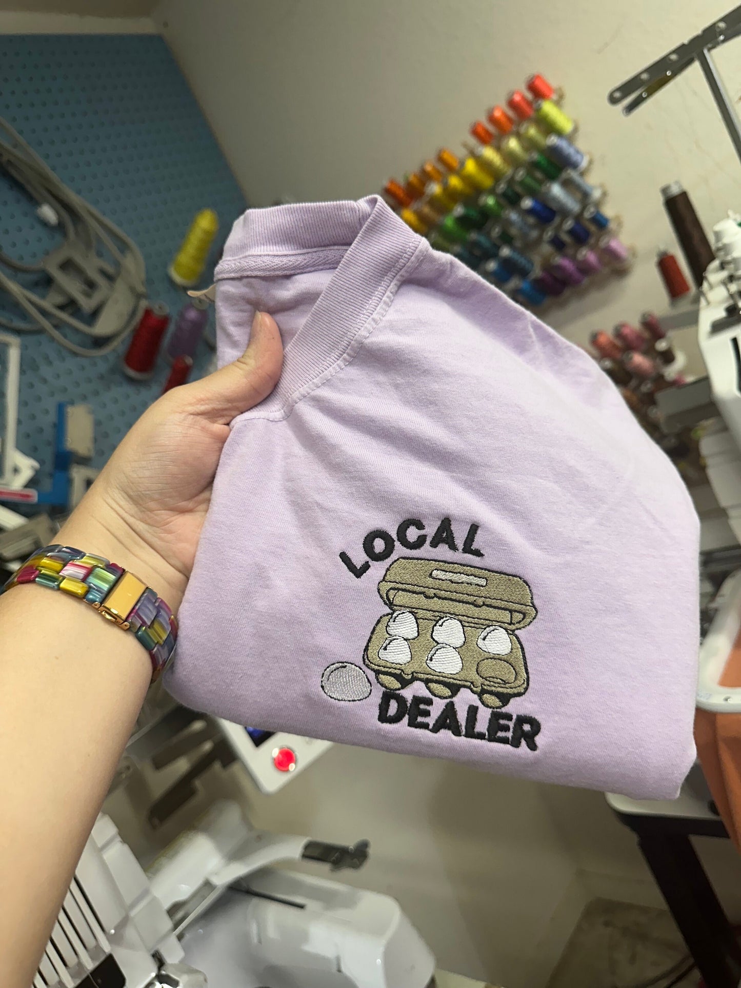 Embroidered Egg Local dealer Short Sleeve Shirt - embroidered chicken shirt  - gift for chicken lovers - chicken mama - chicken egg shirt