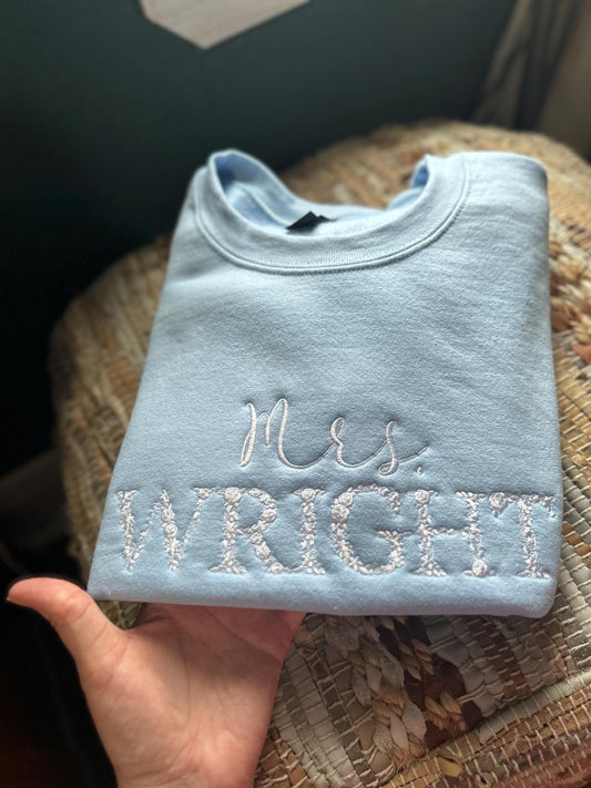 Embroidered Floral Bride sweatshirt - Domething Blue Shirt - Bride gift - Bridal shower gift - engagement shower gift - honeymoon sweatshirt