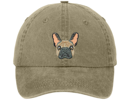 Embroidered French Bulldog Dog hat -Dog baseball cap - pigment dyed baseball cap - embroidered dog mom hat - dog dad - dog gift