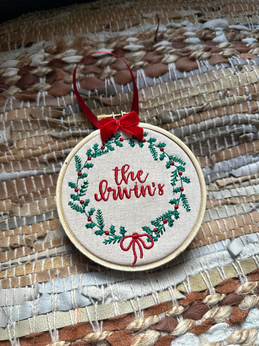 Embroidered Family Christmas Ornament- Hierloom Ornament - Persinalized Christmas Ornament - Last Name Christmas Tree Ornament Gift