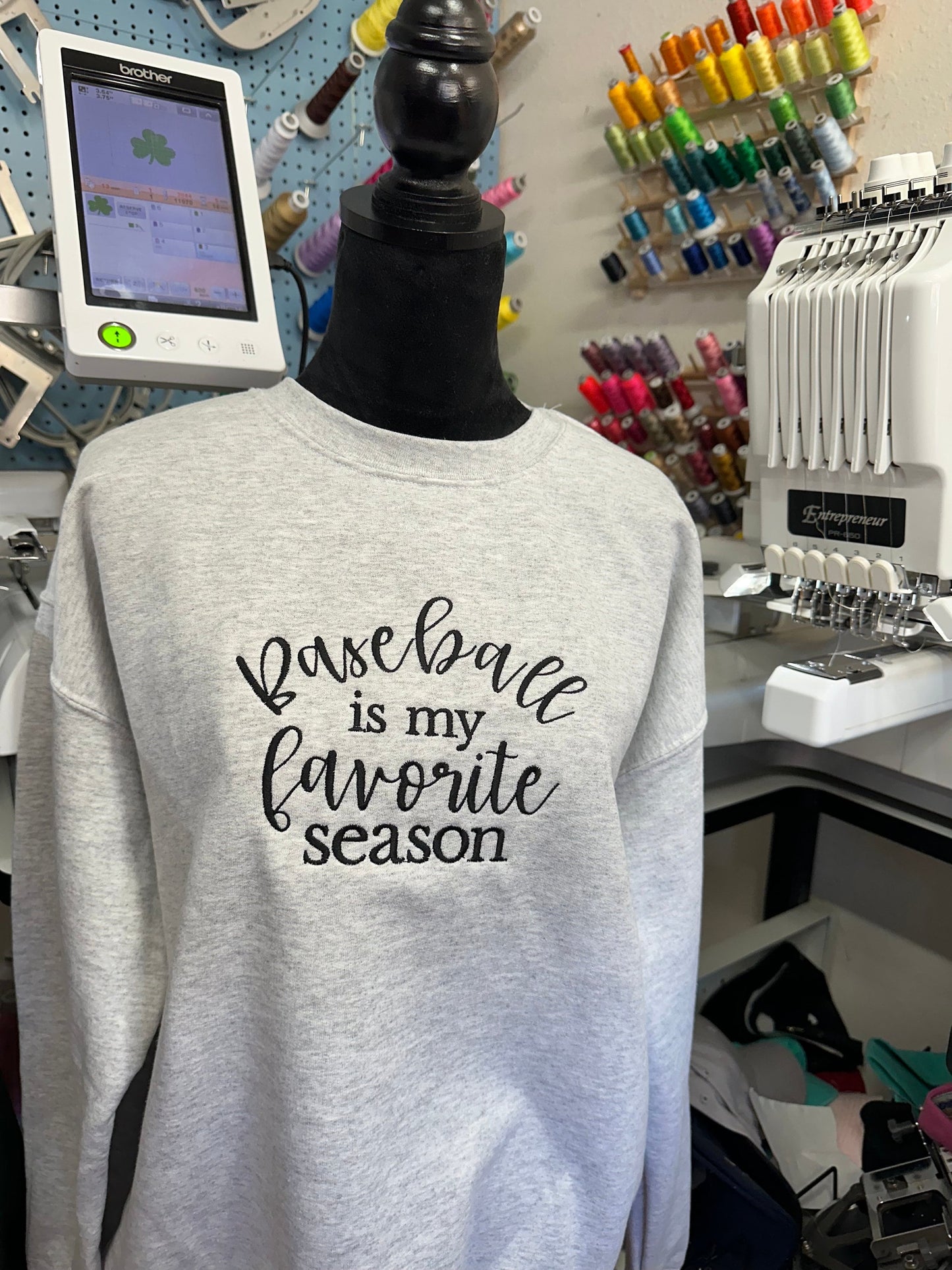 Embroiderd baseball is my favorite season sweatshirt, Baseball Mom Sweatshirt, sports mom sweatshirt, embroidered baseball season sweatshirt